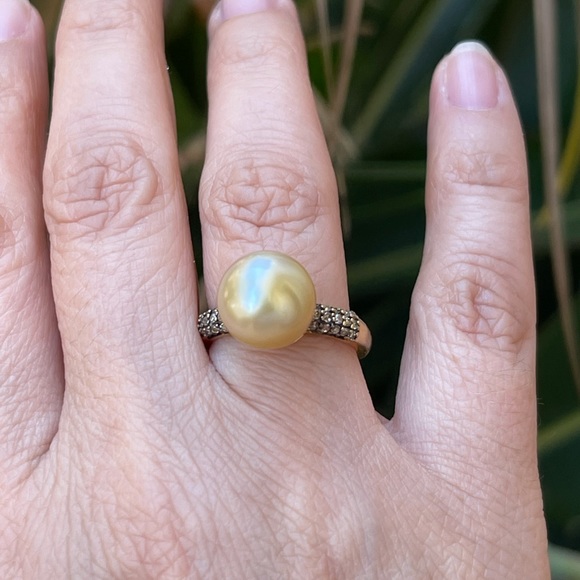 Natural champagne diamond pearl gold plated sterling silver size 8 ring - Picture 9 of 9
